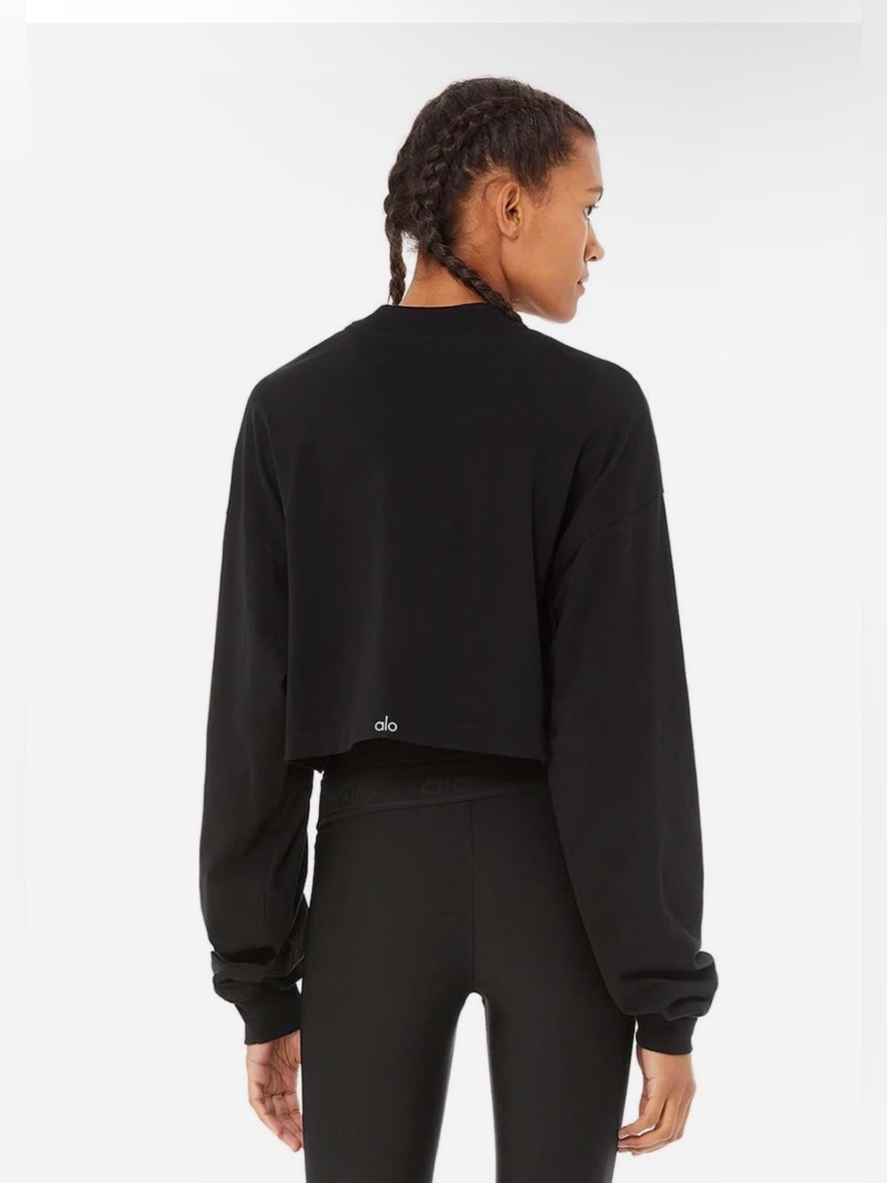 ALO Yoga Black Cropped Long-Sleeve Crew Tee